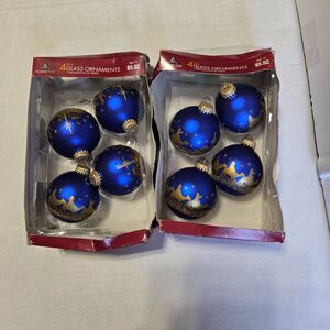 Holiday Time Cobalt Gold Nativity Glass Christmas Ornaments 2 Boxes 8